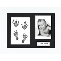 New Baby Handprint Footprint Kit, Inkless Wipe with White Display Frame, Black Mount 0-3 yrs
