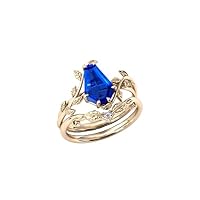1 CT Art Deco Coffin Shaped Tanzanite Engagement Rings Set For Women Blue Gemstone Wedding Ring Set Leaf Design Ring Set