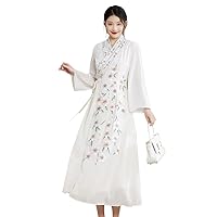Spring Summer Womens Dress Retro Elegant Embroidery A-line Lady Party Hanfu