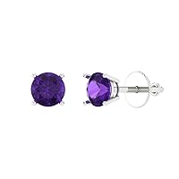 0.20 ct Brilliant Round Cut Solitaire Natural Purple Amethyst Pair of Stud Everyday Earrings Solid 18K White Gold Screw Back