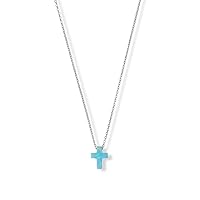 925 Sterling Silver 16 Inch + 2 Inch Rhodium Plated Simulated Opal Religious Faith Cross Necklace 16+2 Inch 9mm X 12mm B Jewelry for Women