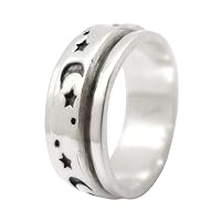 Moon And Star Ring 925 Sterling Silver Spinner Ring Meditation Ring Statement Ring Spin On Silver Band