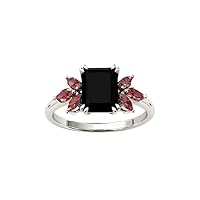 Emerald Cut Black Onyx 2.50 CT Engagement Ring Vintage Garnet Marquise Cluster Ring White Gold Black Onyx Wedding Ring Unique Bridal Anniversary Rings