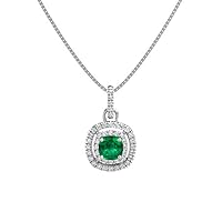 1.10 ctw Cushion Shape Created Green Emereld & Cubic Zirconia 925 Sterling Sliver Halo Pendant Necklace Gifts for Women's/Girls 14K Gold Plated
