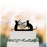 Two Cats Wedding Cake Topper Mr And Mrs, Cat Silhouette Cake Topper With Heart, Acrylic Cake Topper