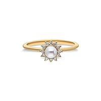 10K/14K/18K Gold Diamond Pearl Ring for Women Real Diamond and Freshwater Cultured Pearl Stackable Ring Jewelry Gifts for Her