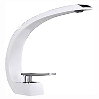Basin Faucet Bathroom Copper Large Curved Hot and Cold Water Plating Brushed Black Ancient Baked White Orange Kitchen tap (Color : White)
