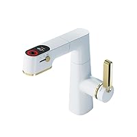 Bathroom Faucet Single Hole Brass Lavatory Sink Faucet LED Digital Temperature Display Washbasin Mixer Tap White Single Handle Lift Bathroom Sink Faucet