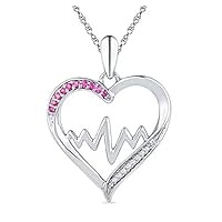 0.50 CT Round Cut Created Pink Sapphire & Diamond Pendant Necklace 14k White Gold Over