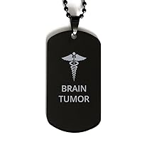 Medical Black Dog Tag, Brain Tumor Awareness, Medical Symbol, SOS Emergency Health Life Alert ID Engraved Stainless Steel Chain Necklace For Men Women Kids