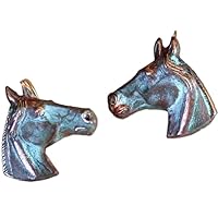 Verdigris Patina Contemporary Classic Horse Head Earrings - USA Made