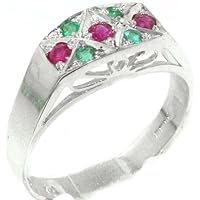 925 Sterling Silver Natural Ruby and Emerald Womens Band Ring - Sizes 4 to 12 Available