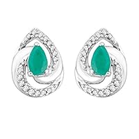 0.50 CT Pear Cut Created Emerald & Diamond Halo Stud Earrings 14k White Gold Over