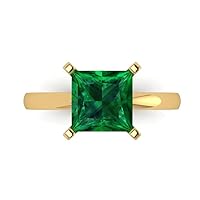 Clara Pucci 2.9ct Princess Cut Solitaire Simulated Green Emerald Proposal Bridal Designer Wedding Anniversary Ring 14k Yellow Gold