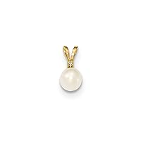 14k Gold Round White Freshwater Cultured Pearl Diamond Pendant Necklace Jewelry for Women in Yellow Gold and 5-6mm 6-7mm