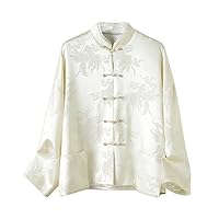 Women's Mulberry Silk Pleating Stand Collar Dropped Sleeves Top Jacket 2691