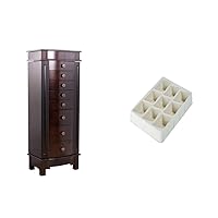 Hives and Honey Shiloh Large Jewelry Armoire Cabinet Standing Storage Chest Necklace Organizer, Dark Walnut Earring Tray Inserts (4 Pack) Jewelry Storage, Sand (9006-905)