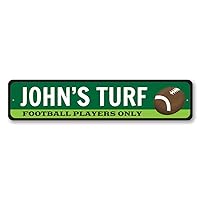 Football Turf Sign, Kid Name Room Sign, Football Players Only Bedroom Decor, Sports Lover Aluminum Sign - 6 x 24