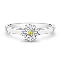 925 Sterling Silver White Enamel Daisy Flower Ring for Little Girls to Preteens Sizes 3,4 & 5 - Adorable Girls Enamel Floral Ring - Trendy Colorful Daisy Hypoallergenic Ring for Preteen Girls