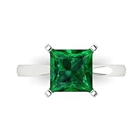 Clara Pucci 3.0 ct Princess Cut Solitaire Simulated Emerald Engagement Wedding Bridal Promise Anniversary Ring 18K White Gold