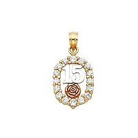 14ct Yellow Gold White Gold and Rose Gold CZ Cubic Zirconia Simulated Diamond 15 Years Pendant Necklace 12x22mm Jewelry for Women