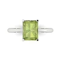 2.6 ct Brilliant Radiant Cut Solitaire Green Peridot Classic Anniversary Promise Bridal ring Solid 18K White Gold for Women