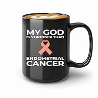 Endometrial Cancer Survivor Coffee Mug 15oz Black -Than Endometrial Cancer - Endometrial Cancer Awareness Peach Ribbon For Cancer Uterine Cancer Survivor