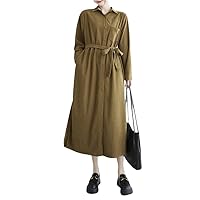 Autumn Winter Corduroy Long Sleeve Solid Color Vintage Dresses for Women Casual Loose Elegant Dress Femme Clothing