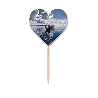 Ocean Water Blue Boat People Picture Toothpick Flags Heart Lable Cupcake Picks