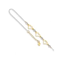 9 Inch 14 kt Two Tone Gold Oval Link W/bright-cut Beads and Heart W/1in Ext Anklet