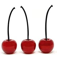 Handmade Murano Glass Cherries, 3 Pieces, Decorative Fruit Sculptures for Home Decor and Table Centerpieces, Faux Fruit, Vintage Antique Decor, Unique Gift, Made In Italy.
