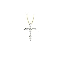 14k Yellow Gold timeless cross pendant set with 11 glistening round white diamonds, 1/4 ct t.w. (H-I Color, I1 Clarity), hanging on a 18