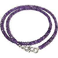 22 inch Long rondelle Shape Faceted Cut Natural Amethyst 3-4 mm Beads Necklace for Women, Girls Unisex