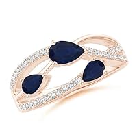 Pear Shape Blue Sapphire CZ Diamond Art Deco Band Ring 925 Sterling Silver 18k Rose Gold plated September Birthstone Gemstone Jewelry Wedding Engagement Women Birthday Gift