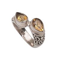 NOVICA Artisan Handmade Citrine Cocktail Ring Teardrop Silver from Bali Sterling Yellow Indonesia Birthstone 'Temple Tears'