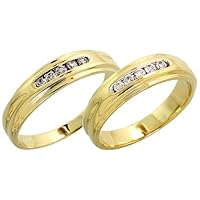 14k Gold Band Diamond Wedding Set (5mm each) , w/ 0.26 Carat Brilliant Cut Diamonds, (Men's Size: 9 to 12)