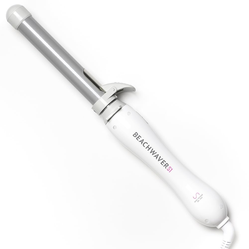 S1 White Rotating Curling Iron Dual Voltage Great for Travel and quick, easy curls and waves