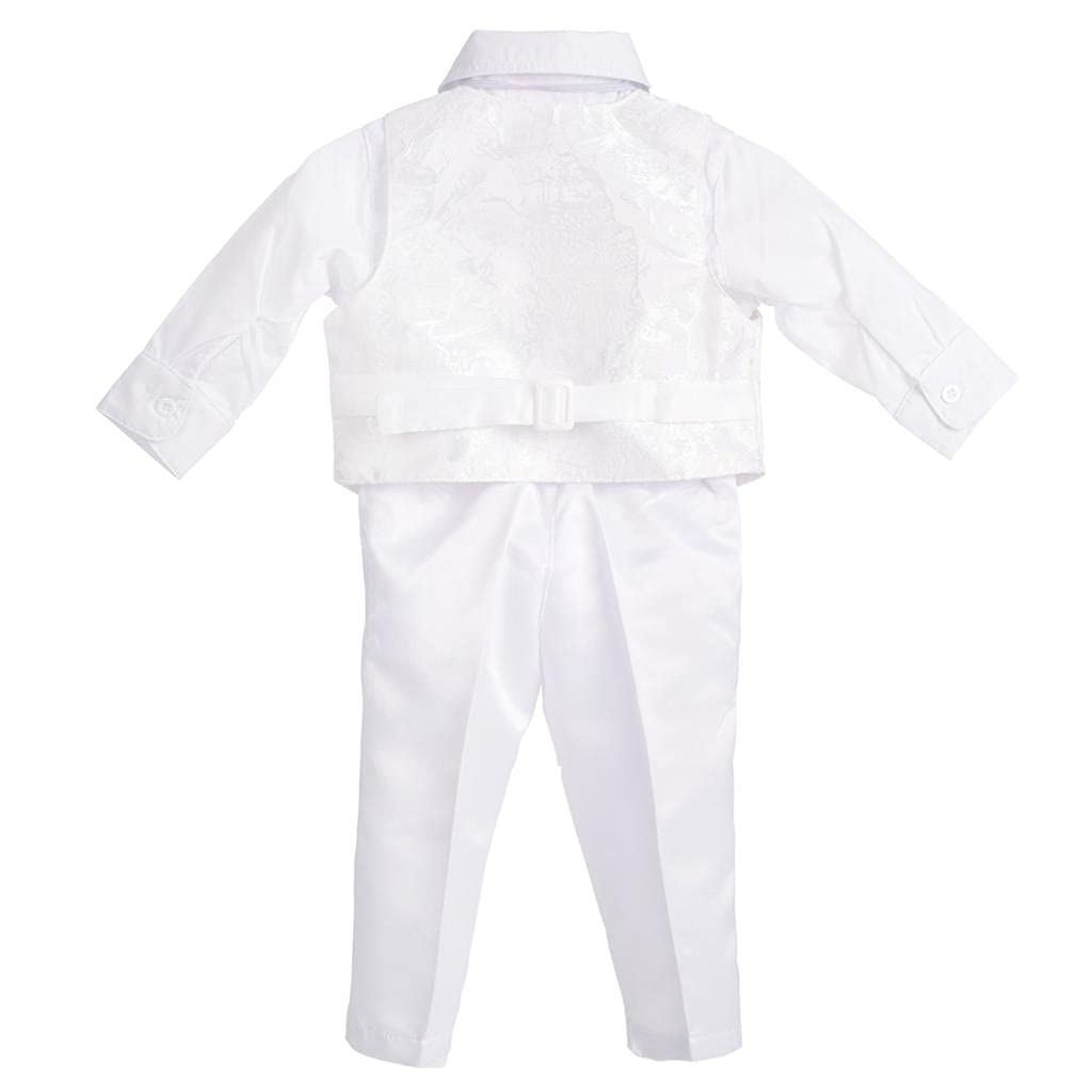 Dressy Daisy Baby Boys White Suit Christening Clothing with Bonnet Baptism Outfits Long Sleeve Floral