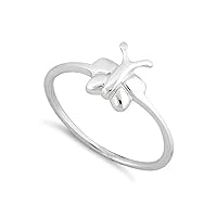 925 Sterling Silver Platinum Plated Tiny Butterfly Art Deco Handmade Ring Girls Jewelry