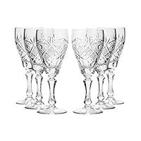 Neman Set of 6, 7.7-Oz Hand Made Vintage Russian Crystal Wine Glasses, Classic Wine Goblets Old-fashioned Glassware