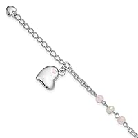 4.1mm Ss Rhodium Plated Crystal Fwc Pearl Enamel DReligious Guardian Angel Love Heart With 1 In. Extension Bracelet 6 Inch