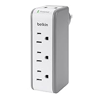 Belkin Wall Mount Surge Protector - 3 AC Multi Outlets & 2 USB Ports - Flat Rotating Plug Splitter - Wall Outlet Extender for Home, Office, Travel, Computer Desktop & Phone Charger - 918 Joules