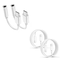 2Pack USB C Headphone Adapter & 2Pack USB C to USB C Charging Cable Compatible with iPad, Samsung Galaxy S23/S23/S22/S21Ultra, MacBook,Note