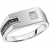 Gems & Jewels 925 Sterling Silver 3.50 Ct Round Cut CZ White & Black Diamond Engagement Wedding Cluster Pinky Ring For Men's & Boys 14K White Gold Finish