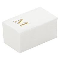 Restaurantware Luxenap 15.8 X 7.9 Inch Linen-Feel Guest Towels 50 Lettered Hand Towels - Gold Letter 'M' Sans Serif Font White Paper Dinner Napkins airlaid For Restrooms And Tables