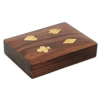Handmade Indian Wooden Double Playing Card Storage Box with Brass Inlay
