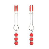 Nipple Clip Clamps with Crystal Diamond Pendant, Adjustable Weight Metal Nipple Clamps for Men Women, Non-Piercing Metal Stimulator Nipple Clips Adult Toys (RED)