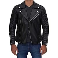 | Mens Black Asymmetrical Quilted Leather Biker Jacket