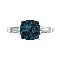3.6 ct Cushion Baguette cut 3 stone Solitaire W/Accent Natural London Blue Anniversary Promise Bridal ring 18K White Gold