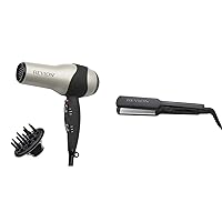 REVLON Turbo Hair Dryer | 1875 Watts of Maximum Shine, Fast Dry (Silver) & Smooth and Straight Ceramic Flat Iron | Fast Results, Smooth Styles (2 in)